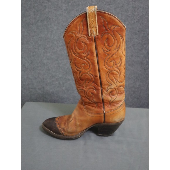 Dan Post Cowboy Boots Women 6C Tan Leather Exotic Snip Toe Rodeo Cowgirl Western - Picture 4 of 14